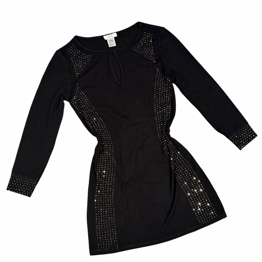 Y2K Cache Black Studded Bodycon Dress Edgy Glam Night Out Mini Size XS